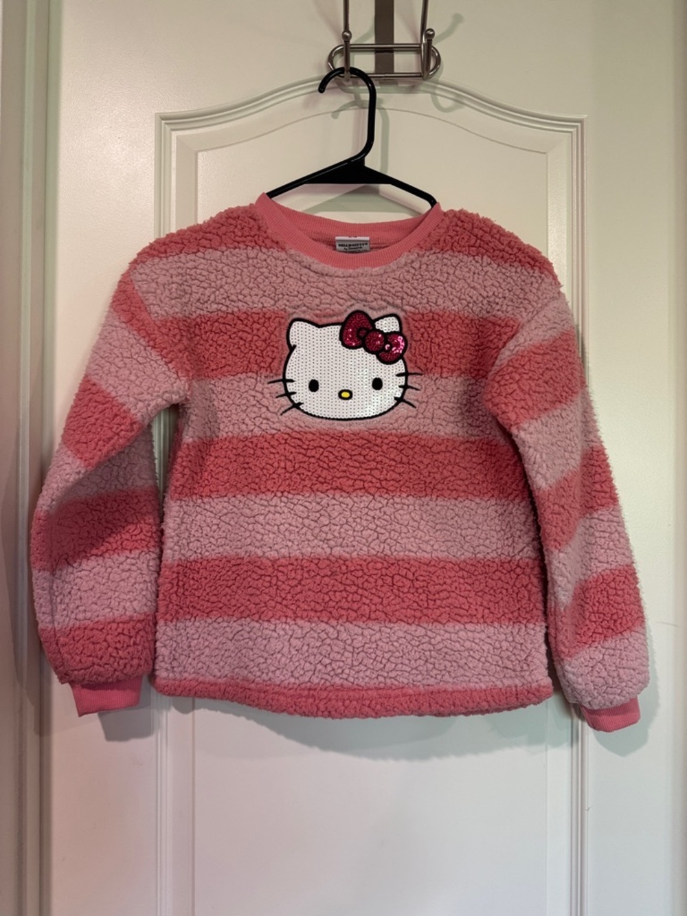 Hello Kitty Pink & Light Pink Striped Sherpa Pullover Hoodie / AA14